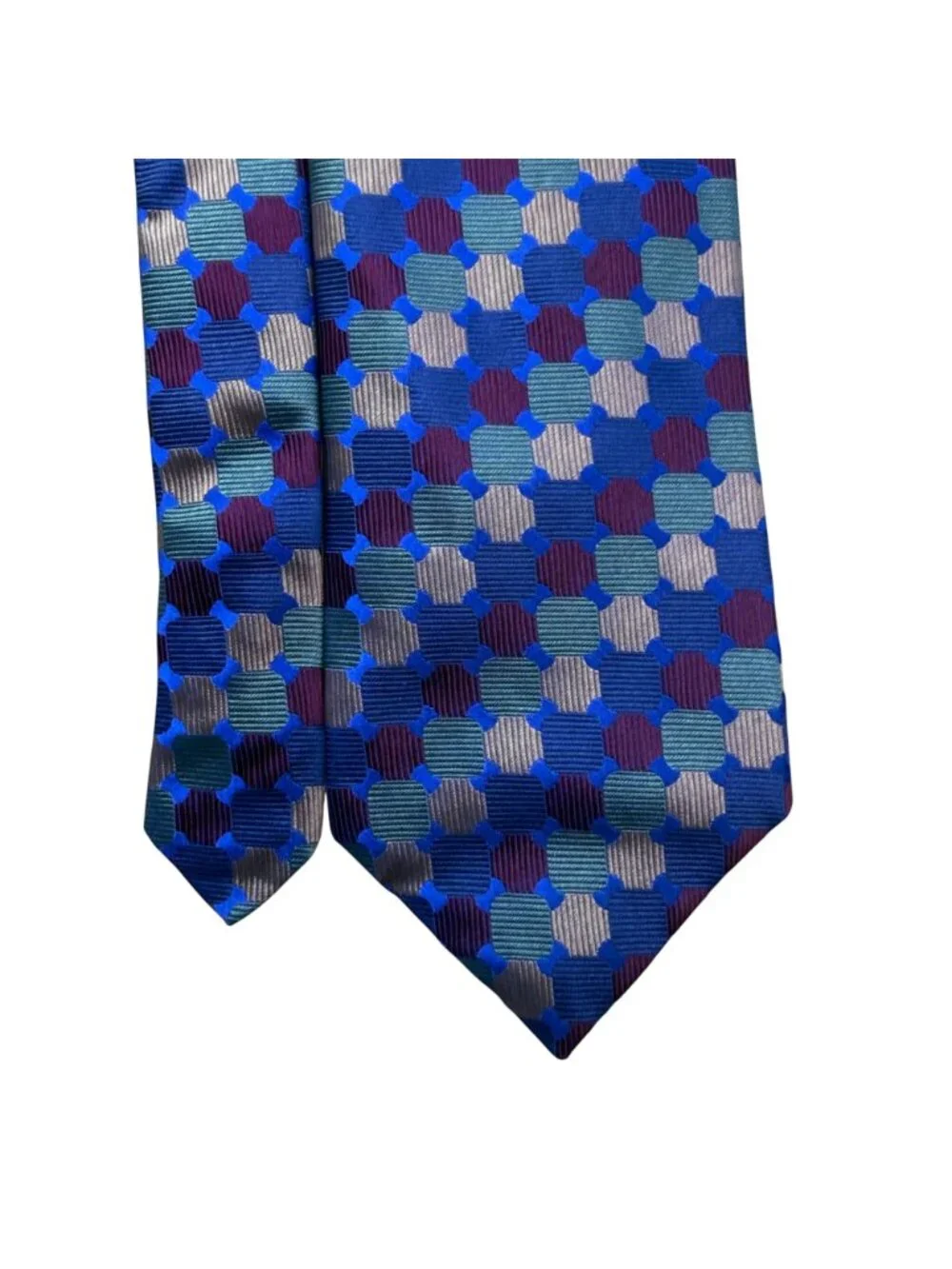 Xmi Men’s Blue Multicolor All Silk Geometric Pattern Tie Handmade Italy Imported